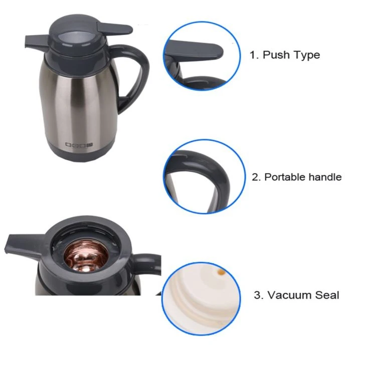 Double Wall Stainless Steel Vacuum Insulated Thermos Coffee Pot Beverages Dispenser. 1L / 1.3L / 1.6L / 1.9L